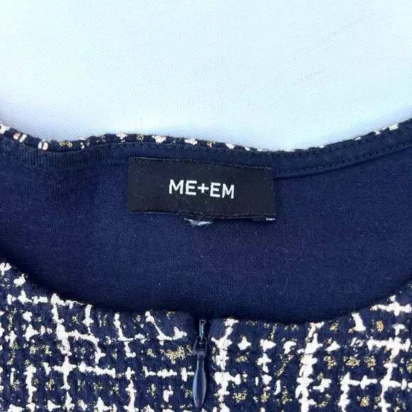 ME+EM Ponte Jacquard Tweed Shift Mini Dress Short 8 Navy Blue Office Work - Picture 9 of 10